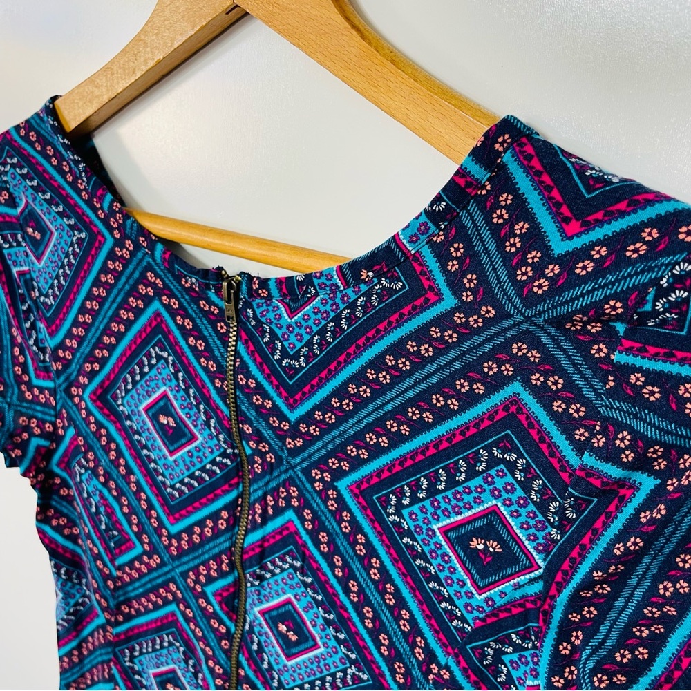 Mudd Short Sleeve Flowy Blue Mini Dress Assymetrical Hem Girls 16 Boho Y2K